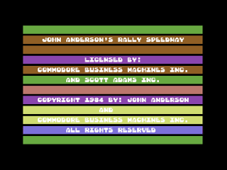 Rally Speedway title screen for Commodore 64